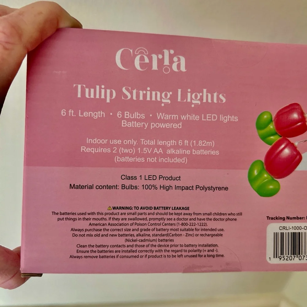 Pink Spring Tulip Flower Shaped String Lights 6ft Battery Operated Indoor Use